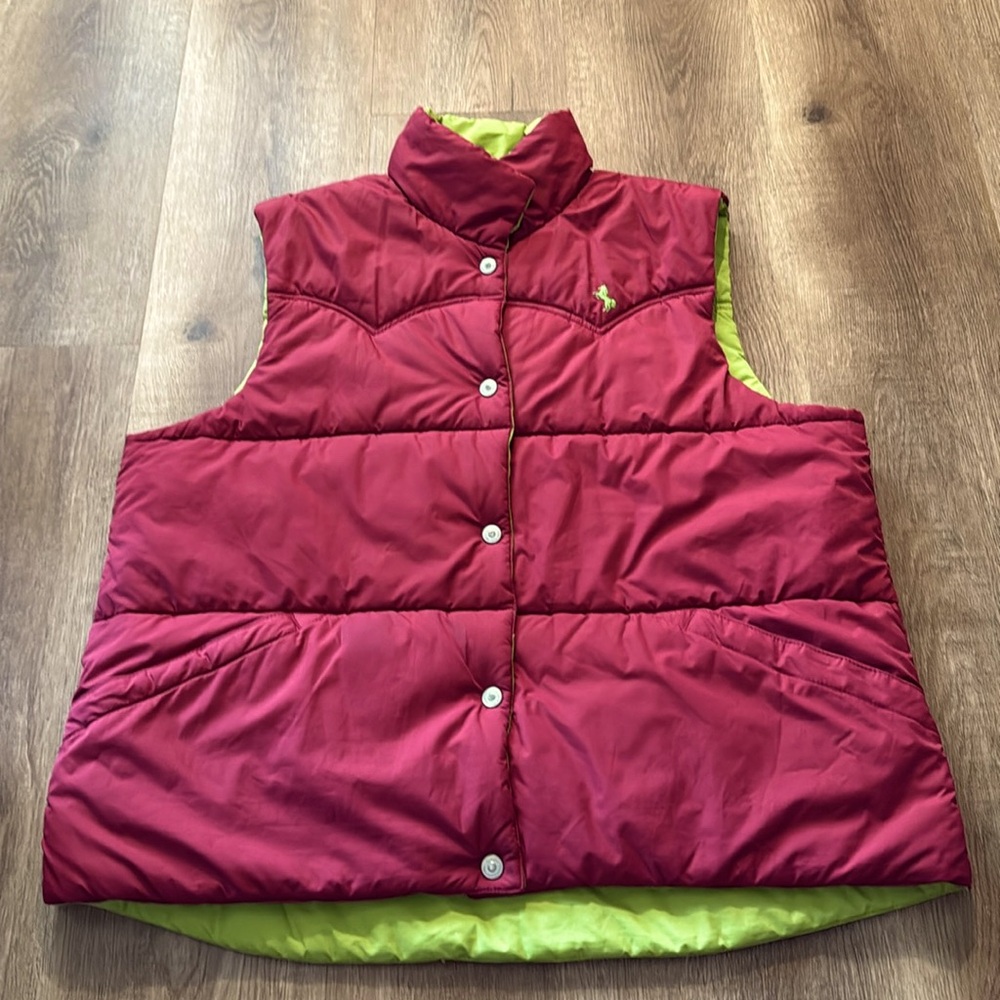 Cowgirl Up Reversible Burgundy & Green Snap Puffer Vest w/ Pockets Size X-Large